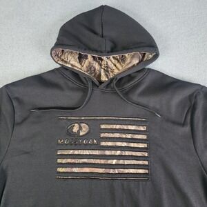 Mossy Oak Pullover Hoodie‎ Sweatshirt Men's XL Black Pocket Flag Camouflage